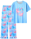 Girls Pajamas Short Sleeve Pants Pjs Set Cute Soft Sleepwear Loungewear Toddler Little Kid Size 3-10