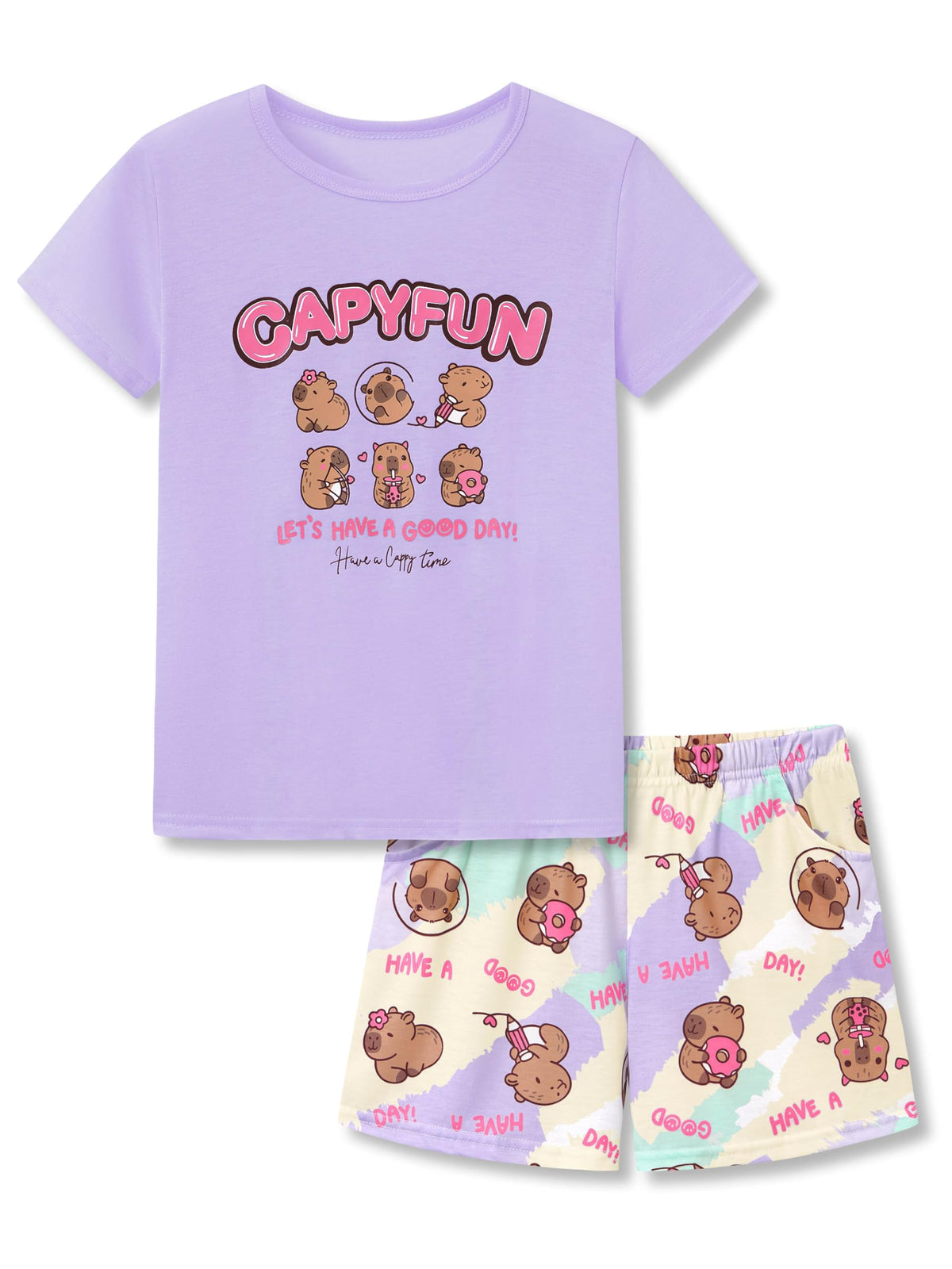 Topgal Girls Summer Pajama Set Cute Prints Short Sleeves Shorts Size 6-18