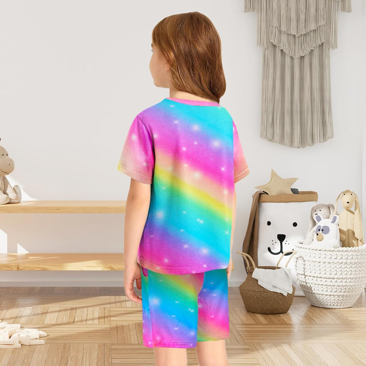 Girls Pajamas Tie Dye Mermaid Unicorn Summer Pjs Short Sleeve 2 Piece Sleepwear Toddler Girls Kids Nightwear 3T-10