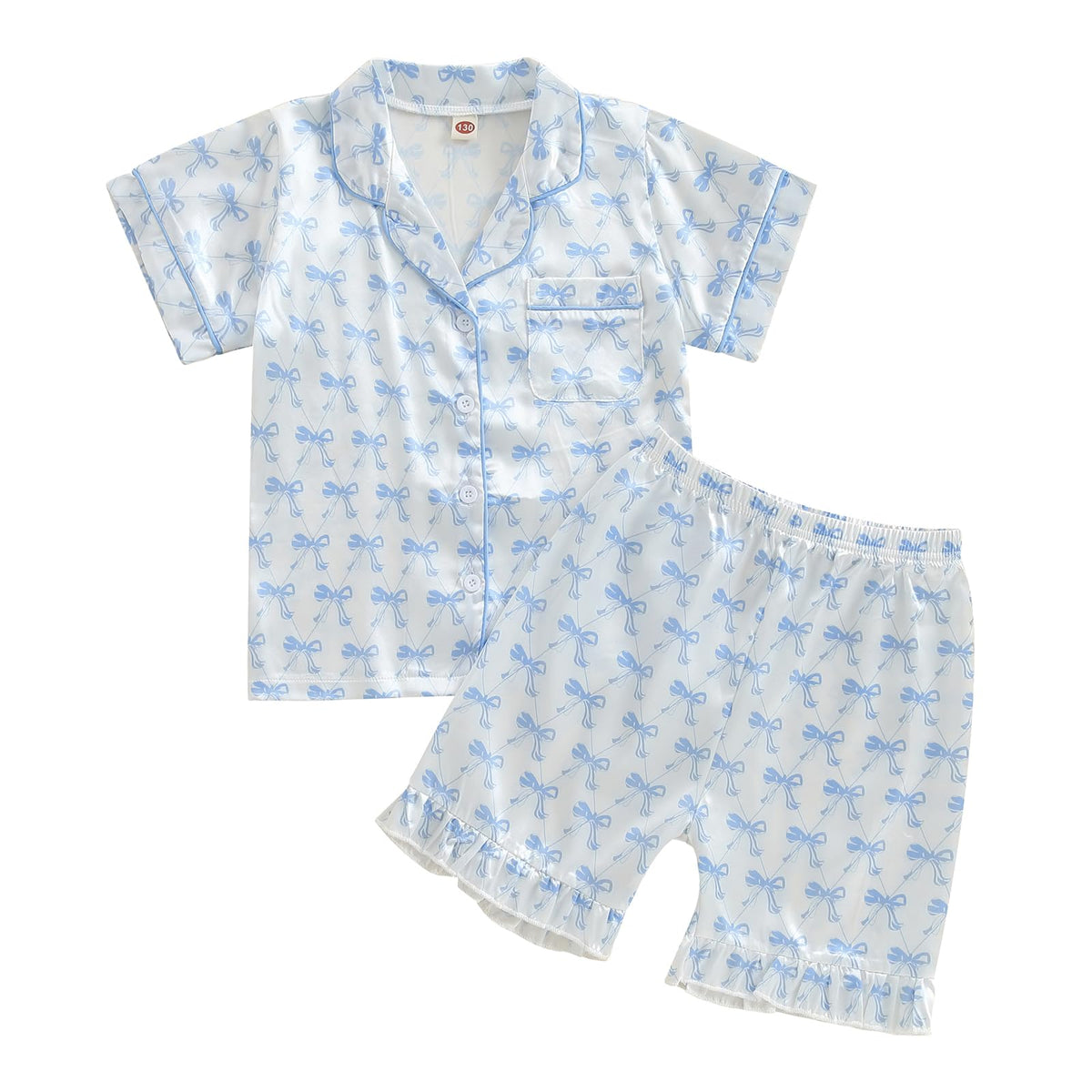 Ayalinggo Toddler Kids Girl Silk Pajamas Baby Ruffled Sleeve Button Down Satin Silk Pjs Sleepwear Loungwear Shorts Set