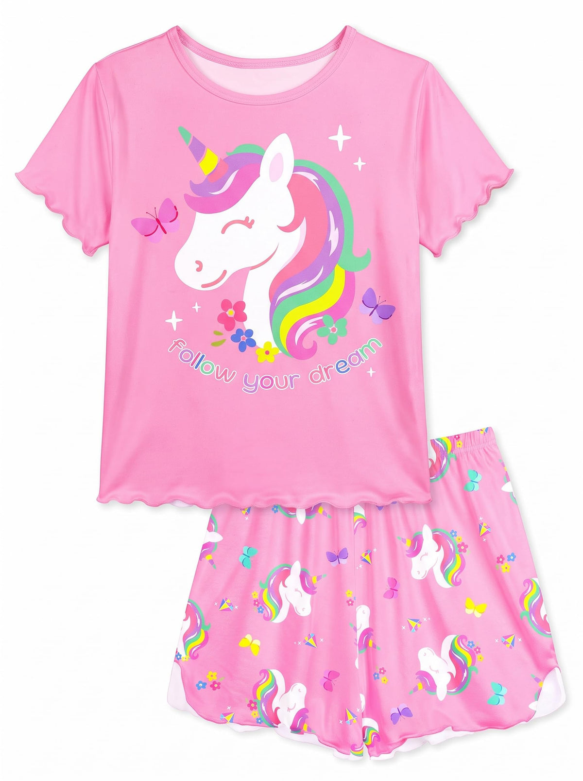 MHJY Girls Pajama Set 2 Piece Ruffled Short Sleeve Summer Sleepwear