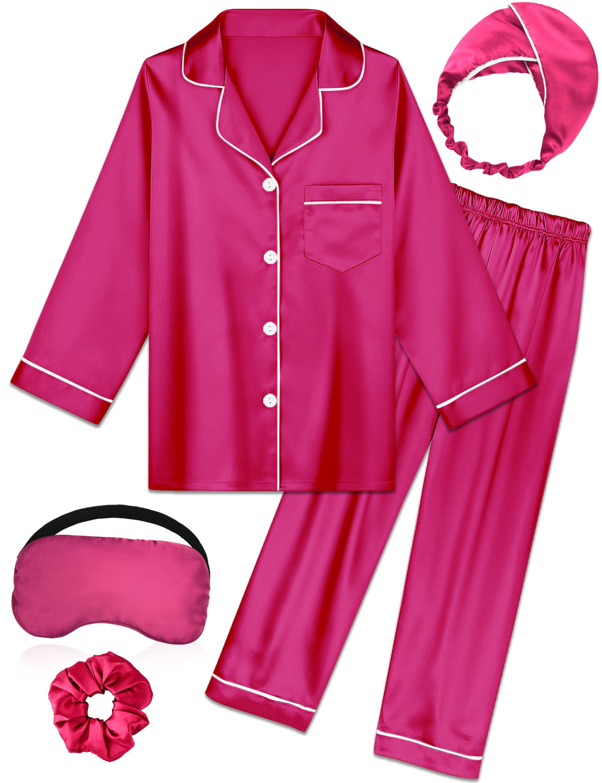 Kids Silk Pajamas Girls Satin Pajama Set Button Down Pjs Set 5-12Y