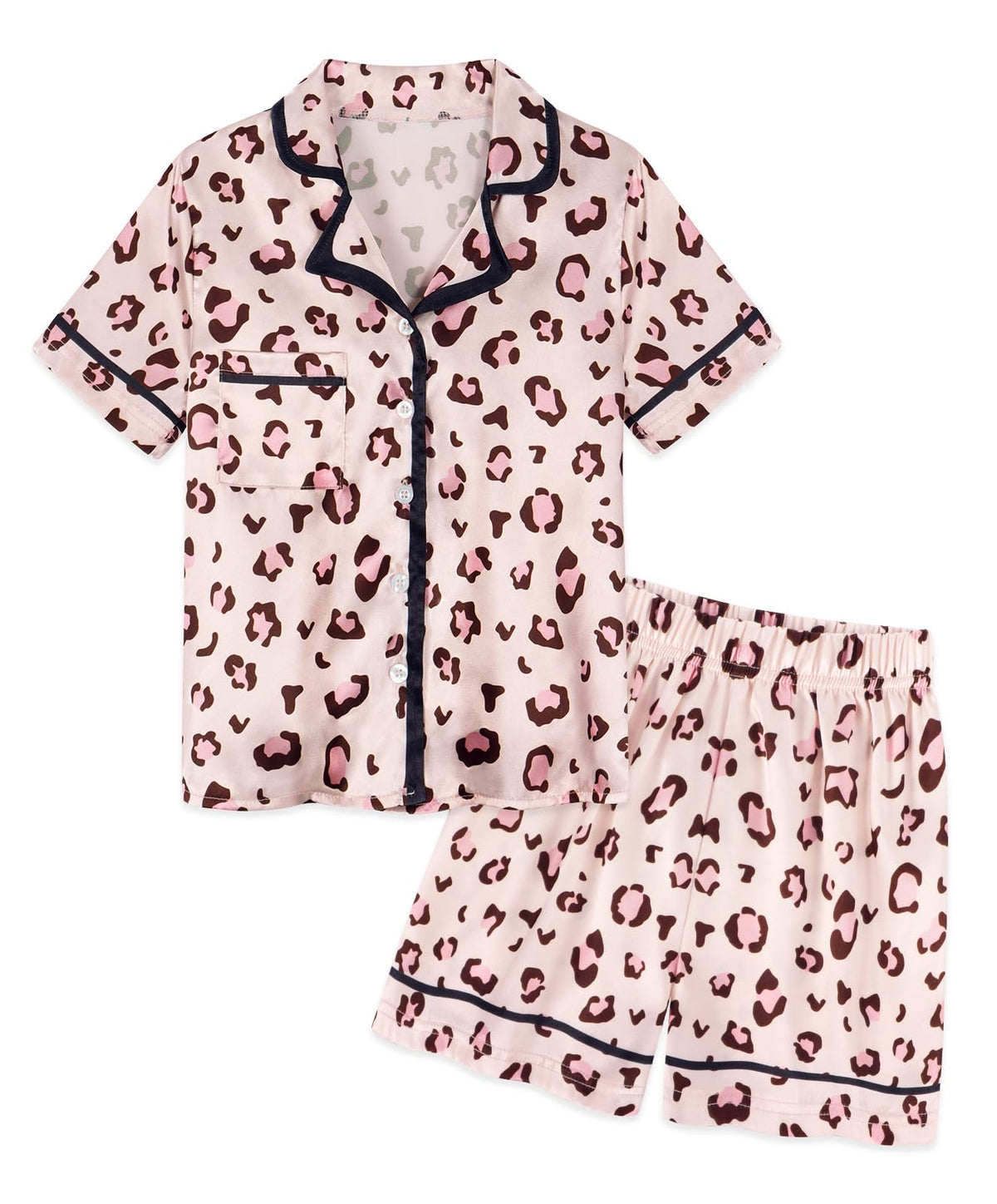 Girls Pajamas Set Silk Satin Pajama Kids Butoon Down Sleepwear Nightwear