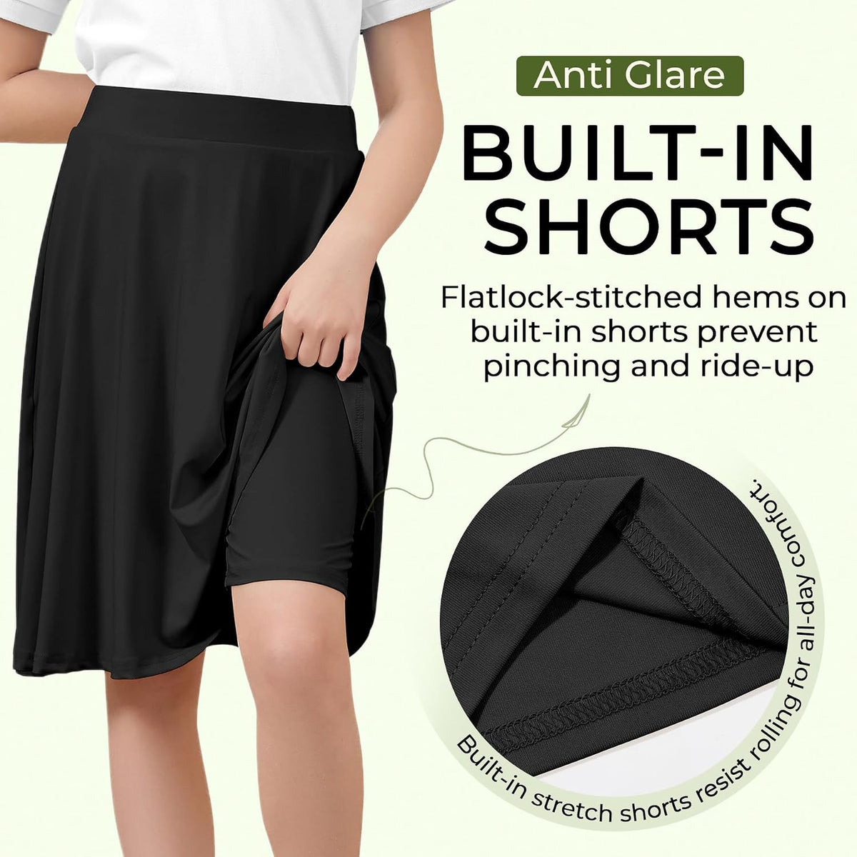 Zando Girls 2 Pack A Line Skirt with Shorts Knee Length Uniform Skort