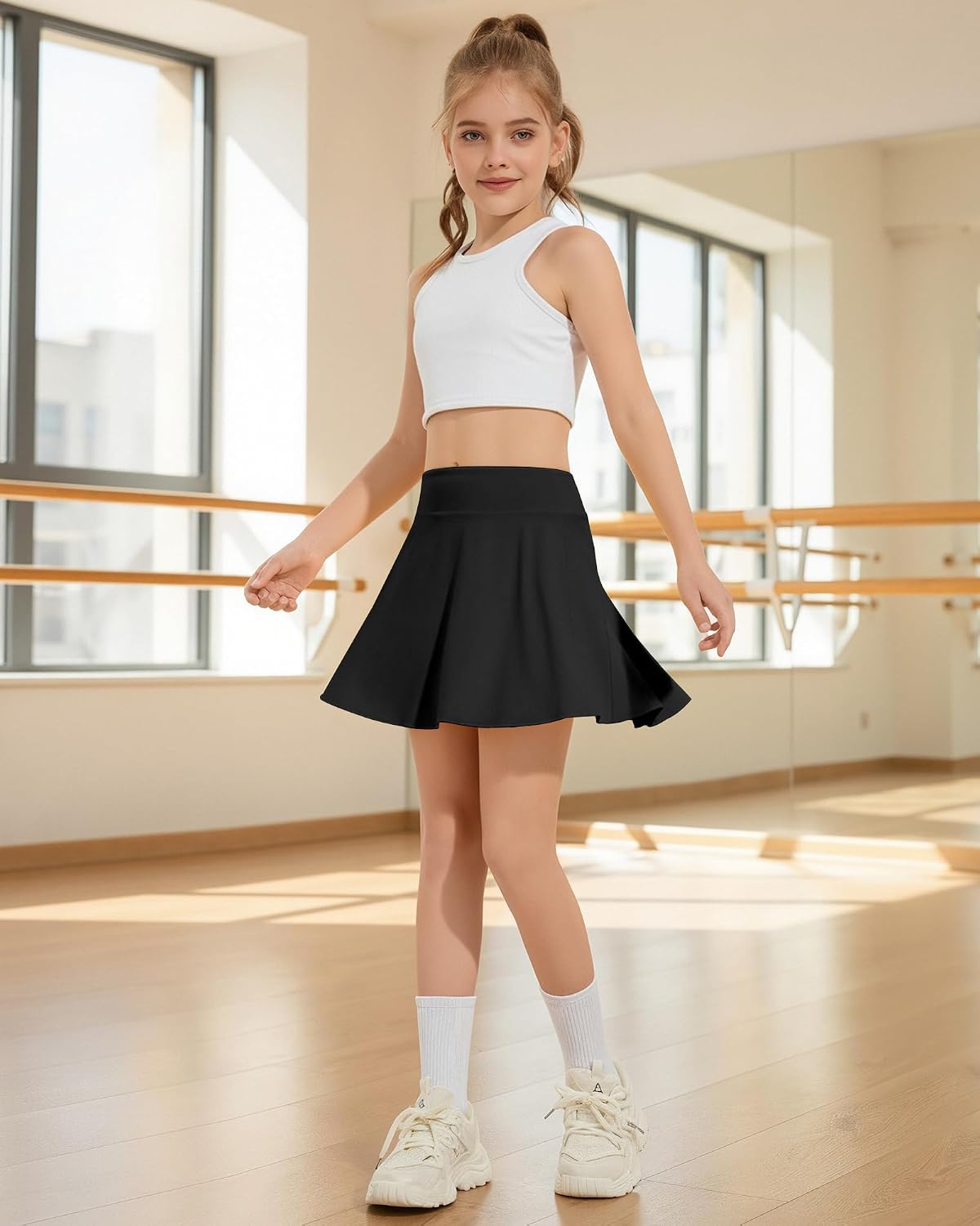 Girls Tennis Skirts, Casual Cute Kids Girls Athletic Skorts with Pocket Liner, Workout Sports Running Shorts, 5-14Y
