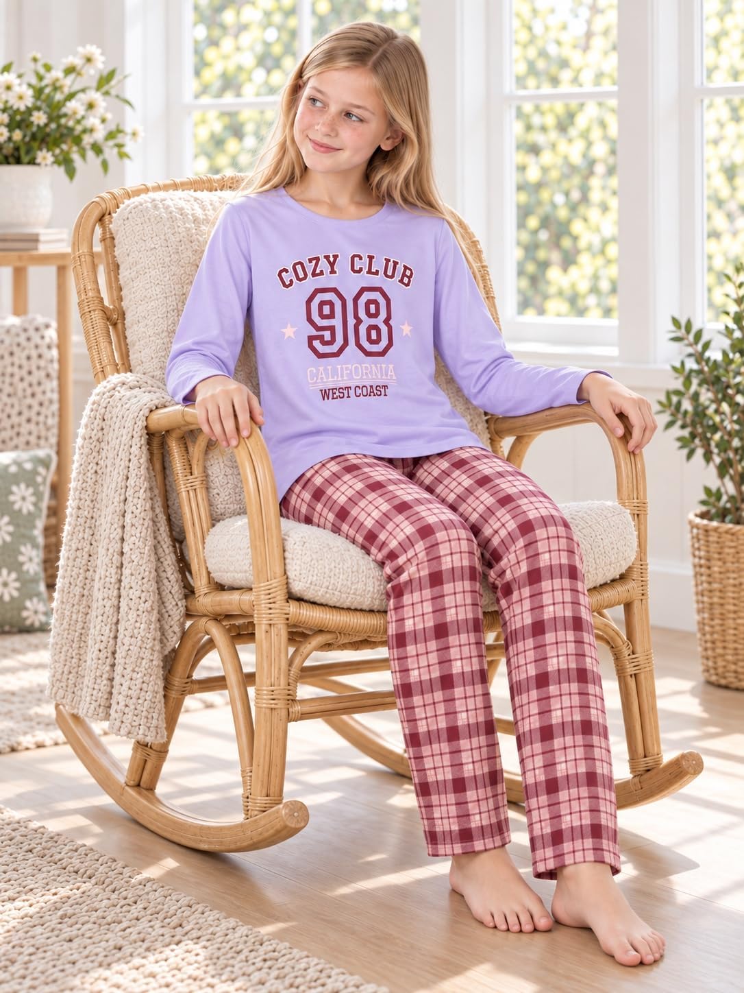 Tebbis Girls Long Sleeve Pants 2 Piece Trendy Print Pajama Set Size 6-18