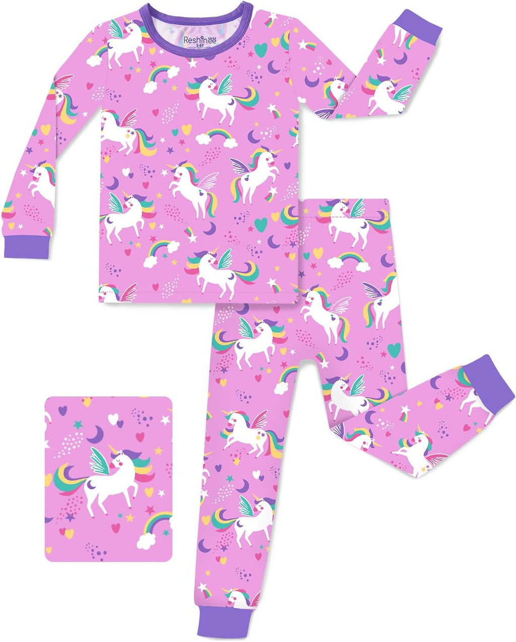 babee Reshinee Bamboo Viscose Toddler Girls Kids Pajamas Unicorn Mermaid Pjs Long Sleeve Snug fit 12M-8Y 2pcs Soft Jammies