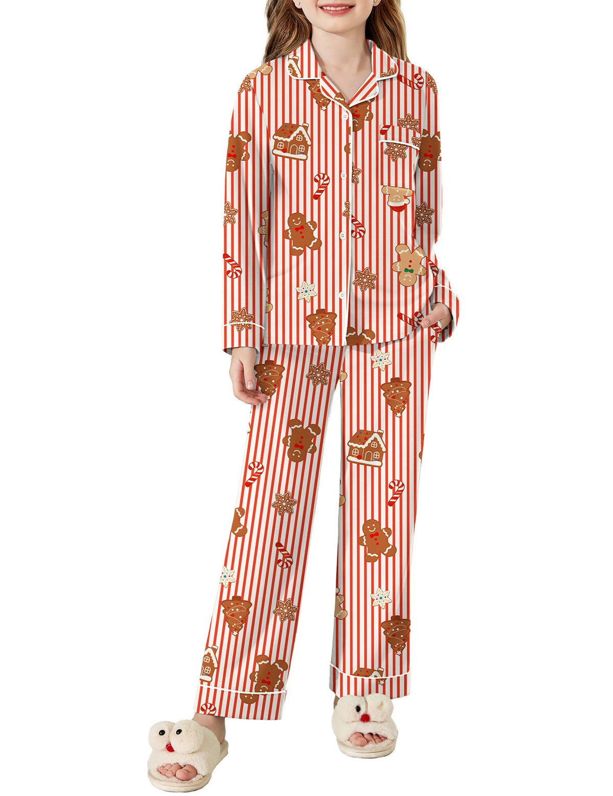 Arshiner Pajamas Set for Girls Long Sleeve Lounge Set Button Down Pj Sets