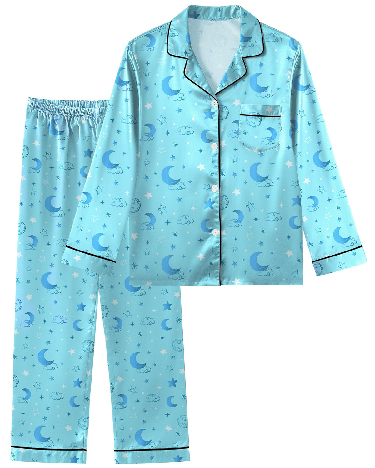 Girls Pajamas Satin Pajama Set Silky Bow Pjs Long Sleeve Button Down Sleepwear Loungewear Sets for Big Kids 7-14Y