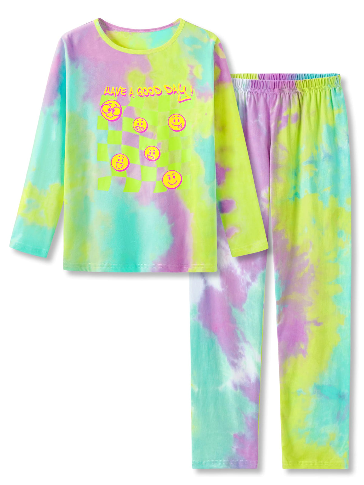 Beezizac Girls' 100% Cotton Pajama Set, Tie-Dye with Various Prints, 4T–18