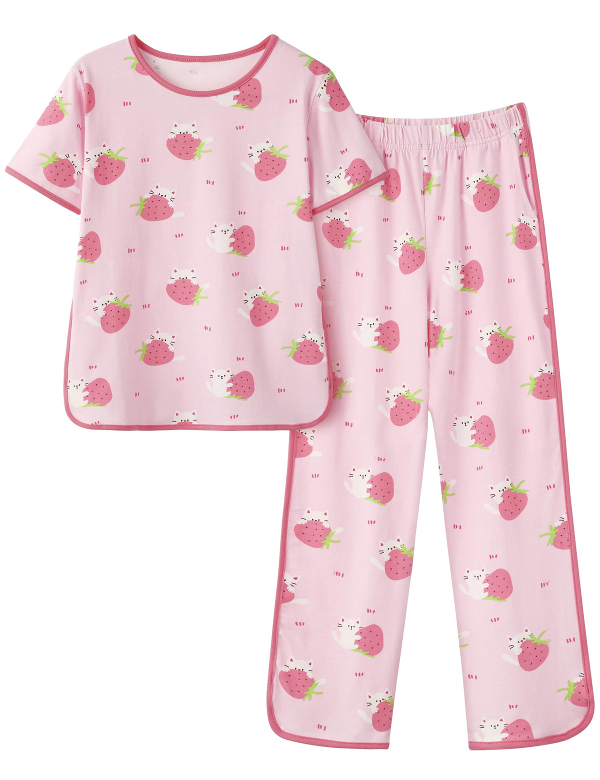 Yoofoss Girls Pajamas Organic Cotton Loose Fit Kids Pjs 2 Piece Sleepwear Short Sleeves & Long Pants Girls Clothes
