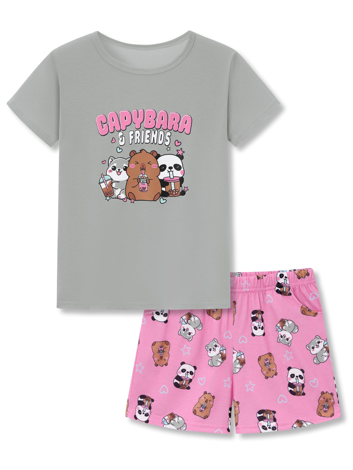 Topgal Girls Summer Pajama Set Cute Prints Short Sleeves Shorts Size 6-18