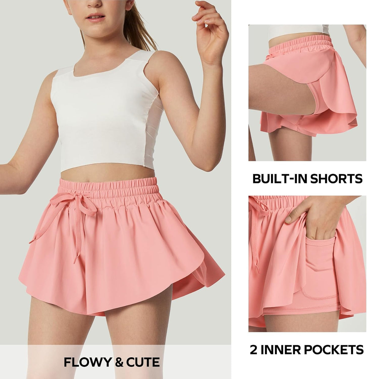 Ewedoos 2 in 1 Flowy Shorts Girls Butterfly Athletic Shorts Size 10-12 Cute Preppy Trendy Shorts Skirt for Teen Girls