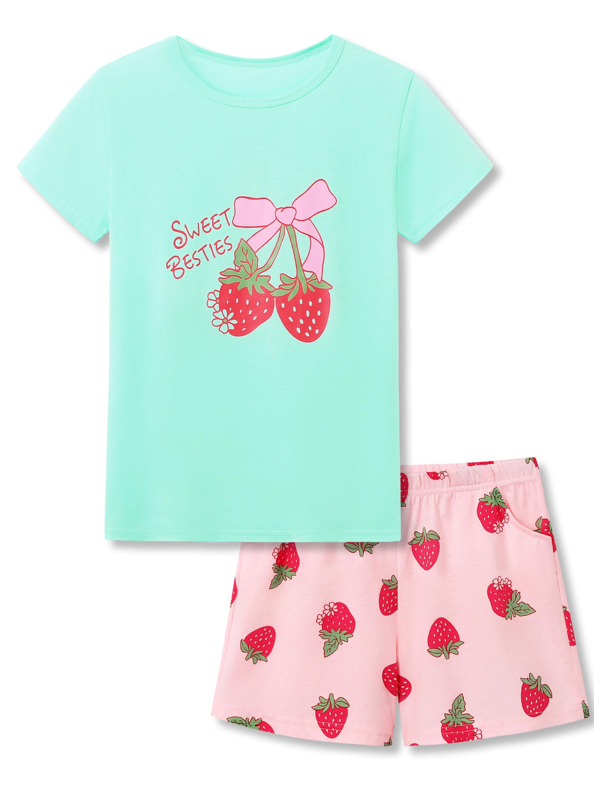 Beezizac Girls Cotton Blend Pajamas Cute Print Short Sleeve Set 4T-18