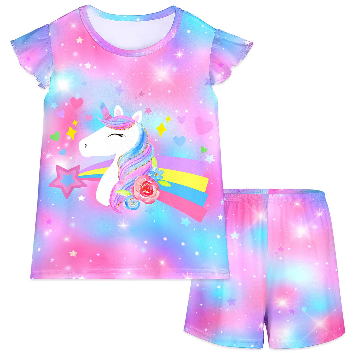 MHJY Girls 2-Piece Pajama Set Flutter Sleeve Breathable Sleepwear for Kids