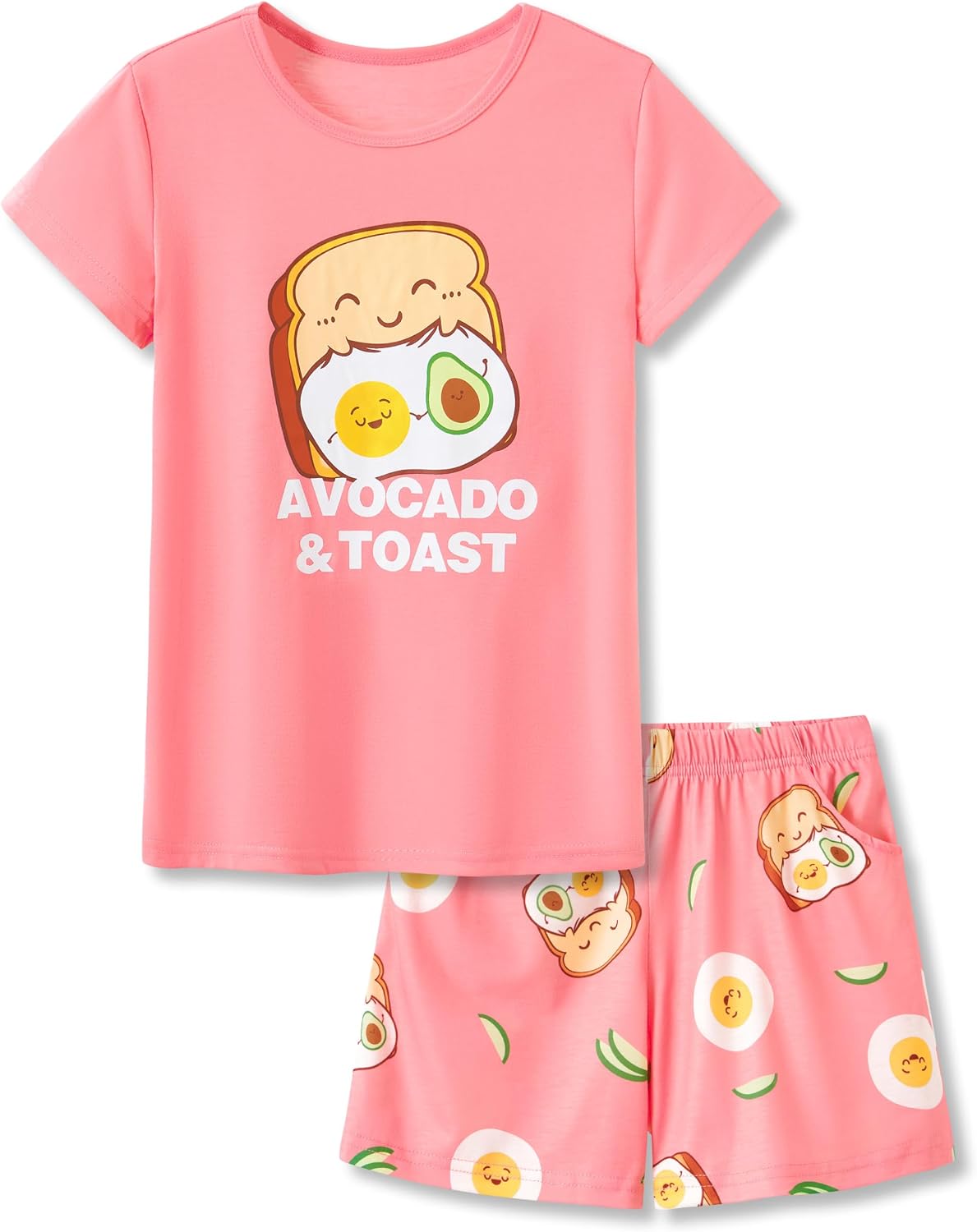 Beezizac Girls Pajamas Neon Tie Dye Spiral Capybara Smiling Face Print T-shirt & Shorts 2-Piece Soft PJ Set Size 6-18