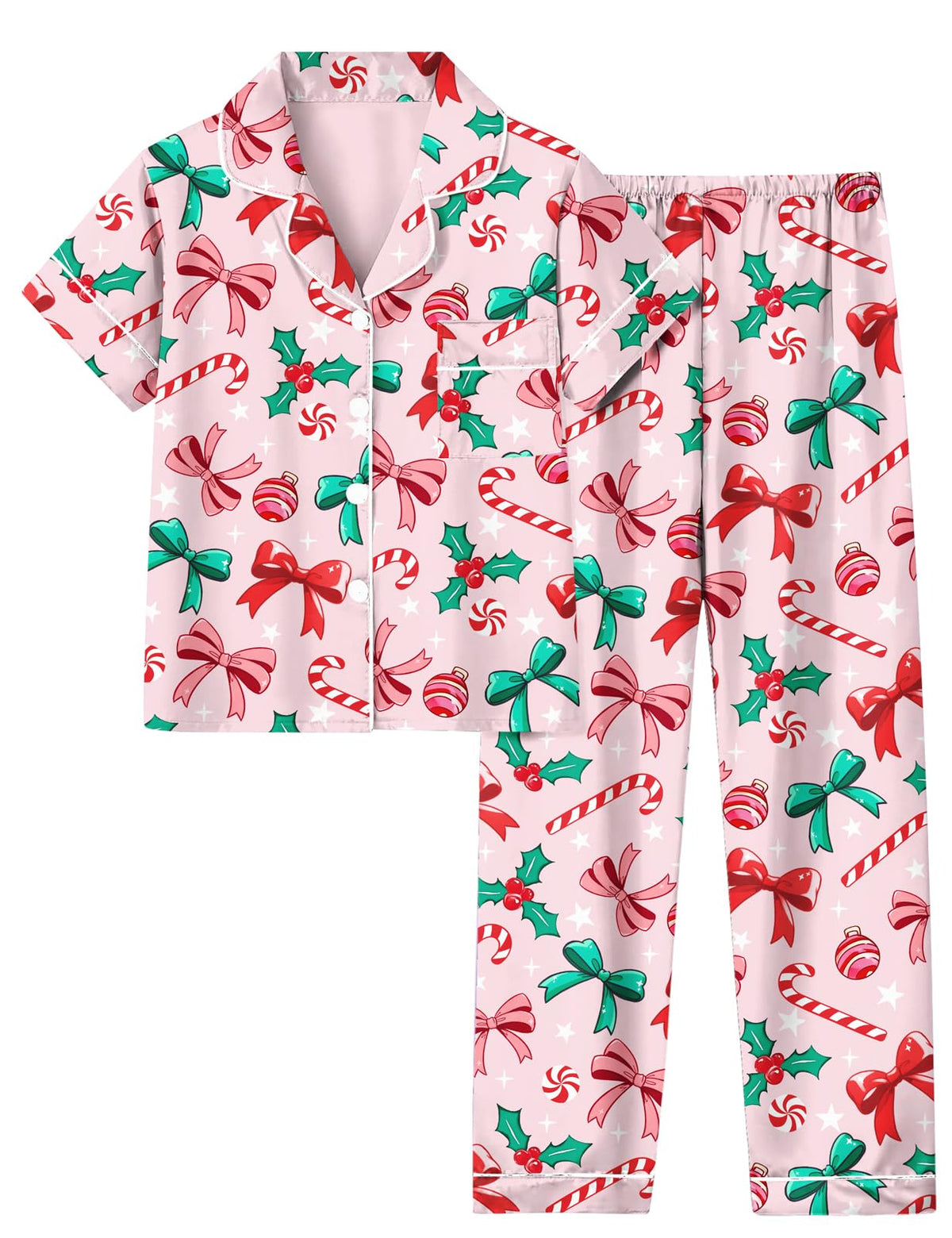 UNIFACO Girl's Christmas Pajamas Set 2pcs Button Dwon Sleepwear Size 7-14