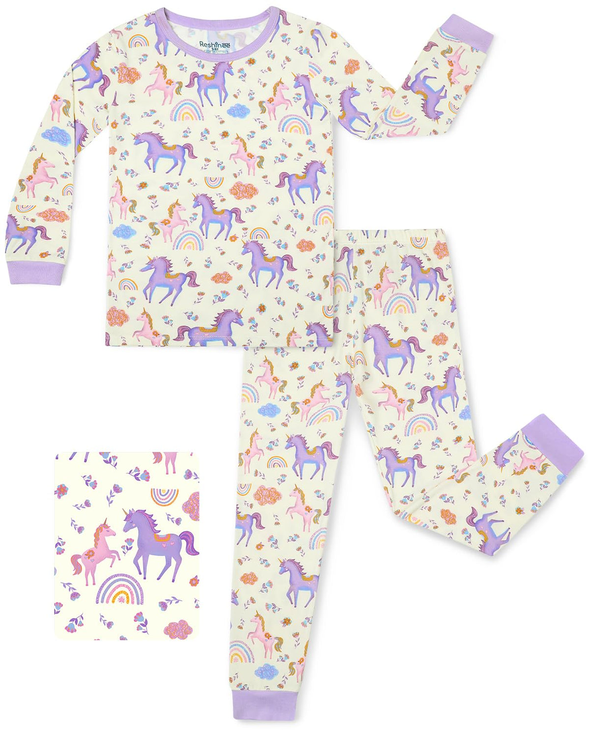 babee Reshinee Bamboo Viscose Toddler Girls Kids Pajamas Unicorn Mermaid Pjs Long Sleeve Snug fit 12M-8Y 2pcs Soft Jammies