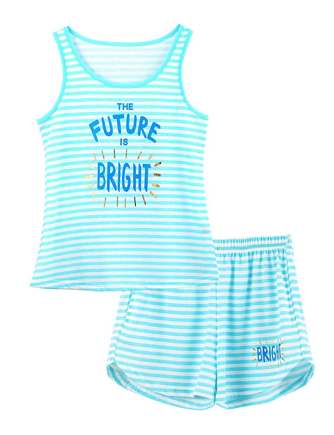 Cozchique Girls Soft Striped Summer Tank Top & Shorts Pajama Set Sizes 6-18