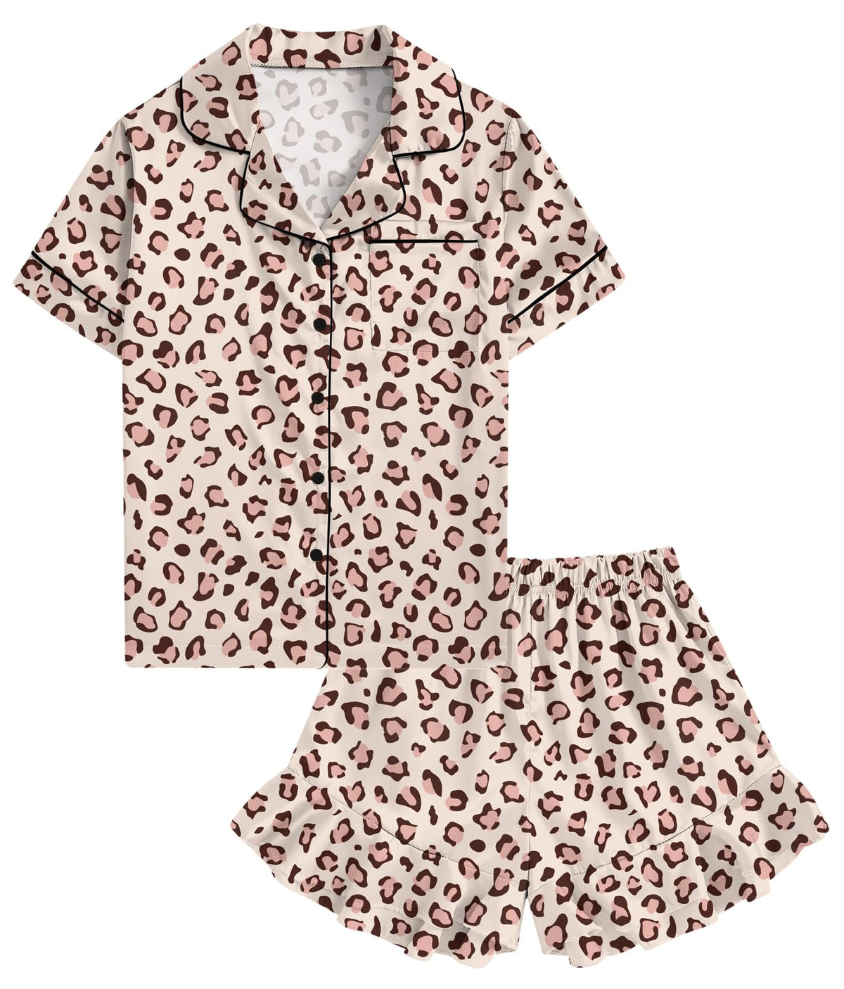 UNIFACO Girls Silk Satin Pajama Set, Short Sleeve Button Down PJs