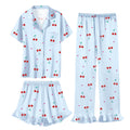 Umeyda Girls 3 Pieces Pajamas Sets Silk Satin Ruffle Sleepwear Short Sleeve Button-Down 3Pjs Nightwear, 5-14 Years
