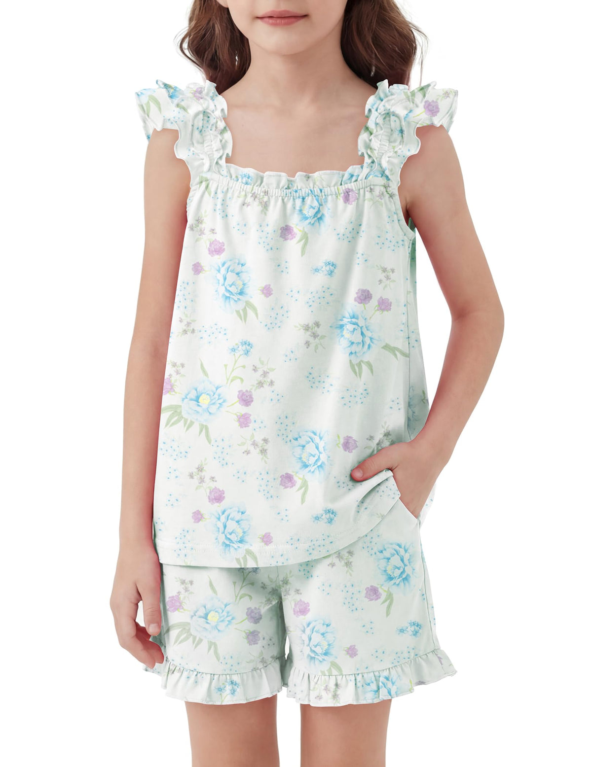 Arshiner Girls Pajamas Ruffle Tank Top and Shorts Sets Cute 2 Piece Pjs