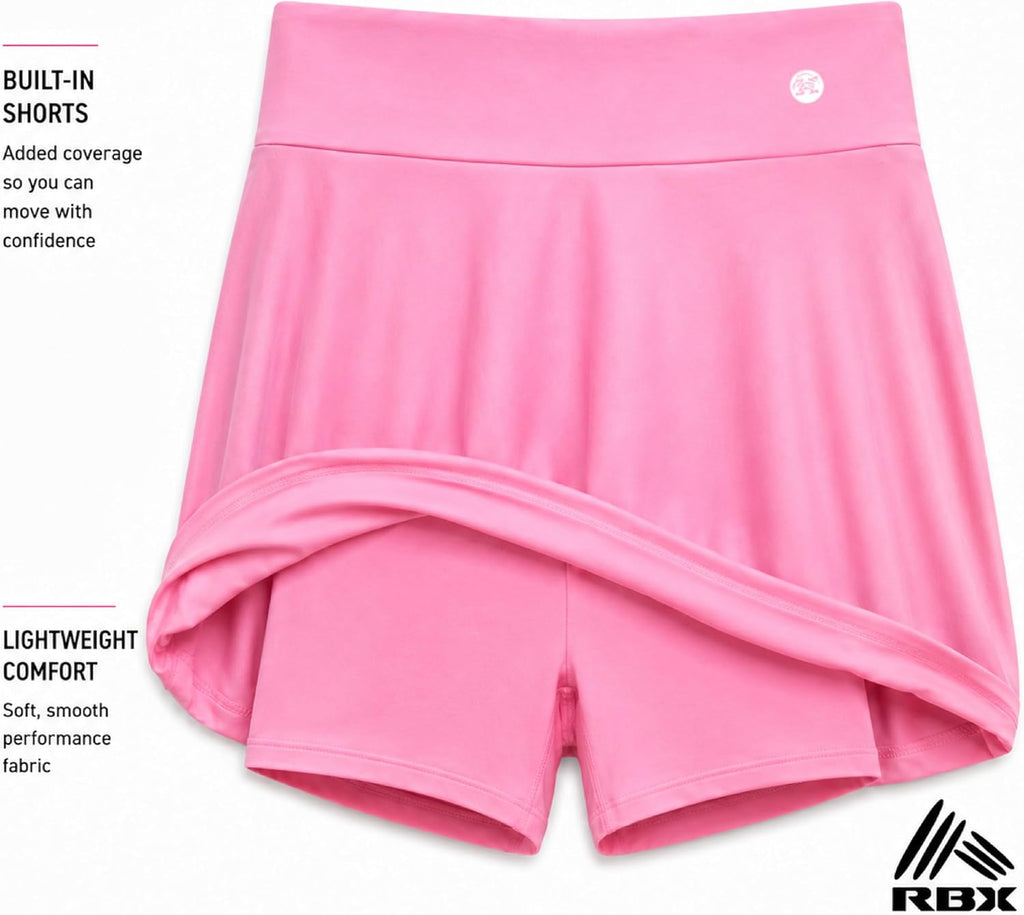 RBX Girls 2 Pack Pleated Skort, Tennis Golf Skirt, Bike Short Lining, 7-16