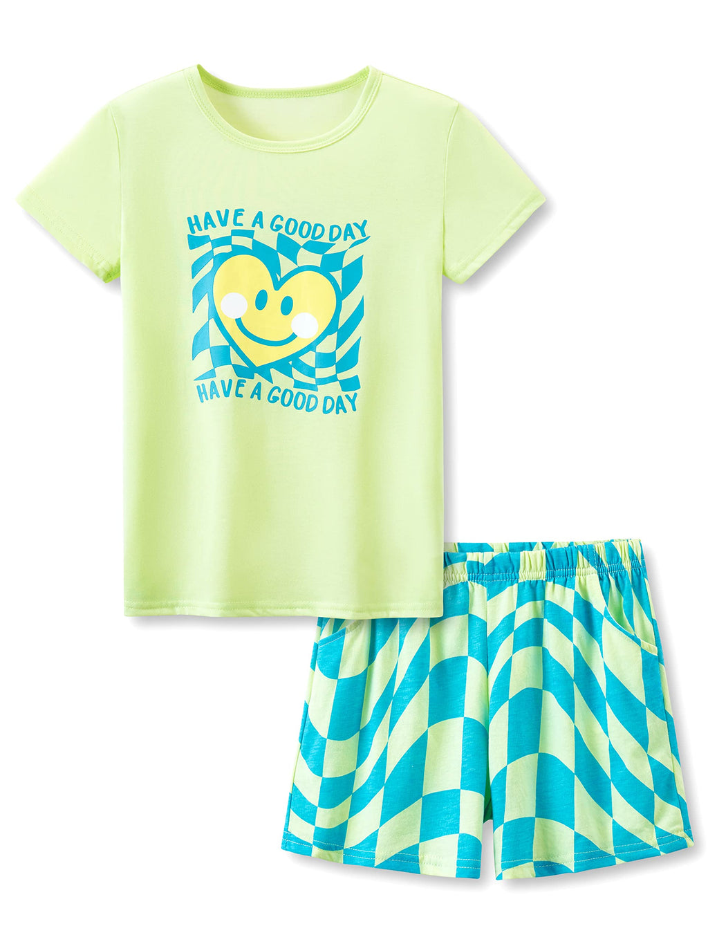 Beezizac Girls Cotton Blend Pajamas Cute Print Short Sleeve Set 4T-18