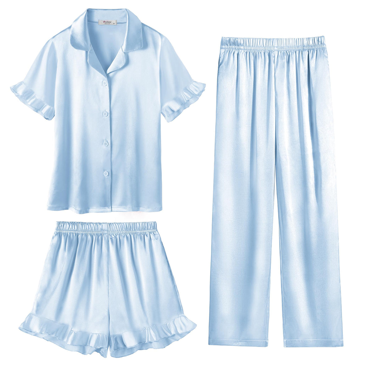 Arshiner Girls Pajamas Sets 3 Piece Satin Pjs Short Sleeve Silky Sleepwear