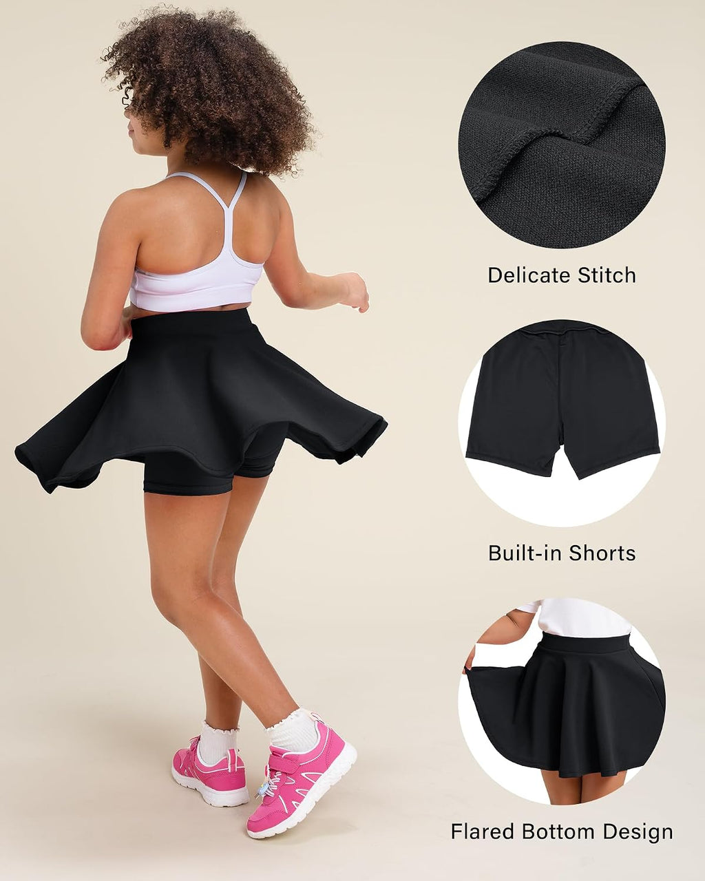 Stelle Girls Pleated Skater Uniform Skirts with Built in Shorts for School