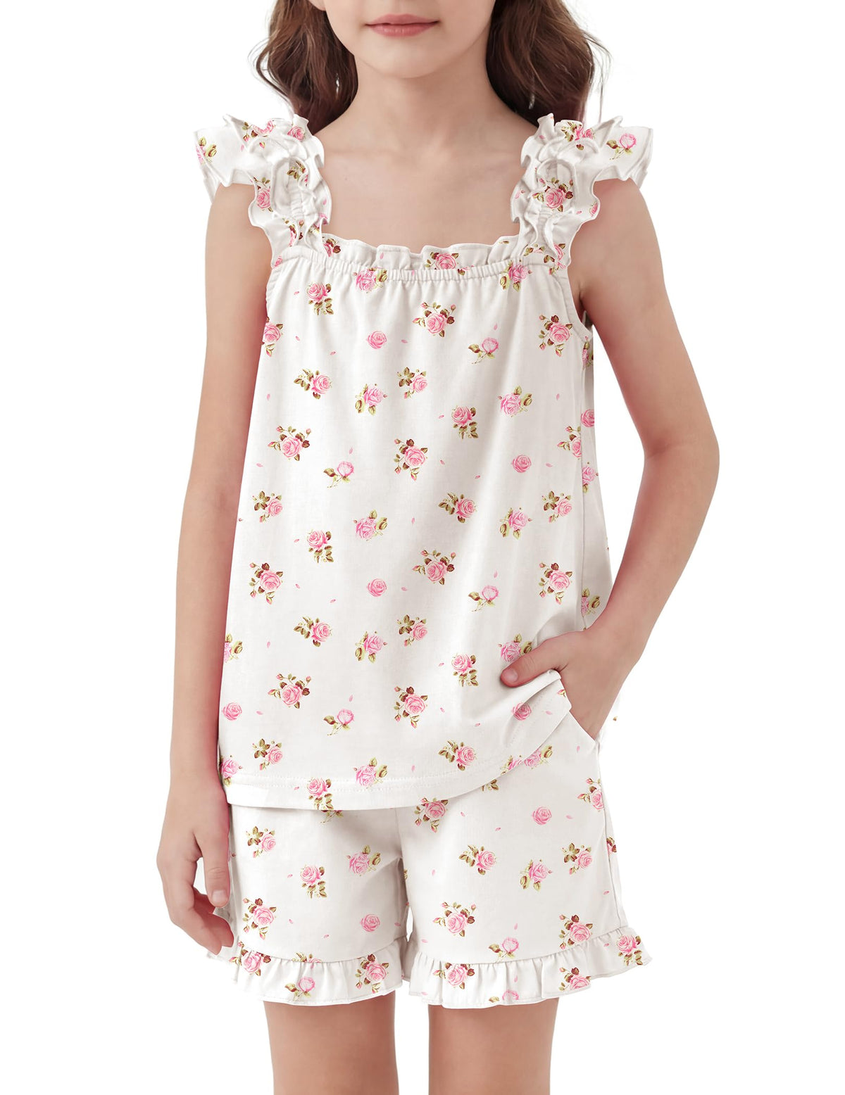 Arshiner Girls Pajamas Ruffle Tank Top and Shorts Sets Cute 2 Piece Pjs