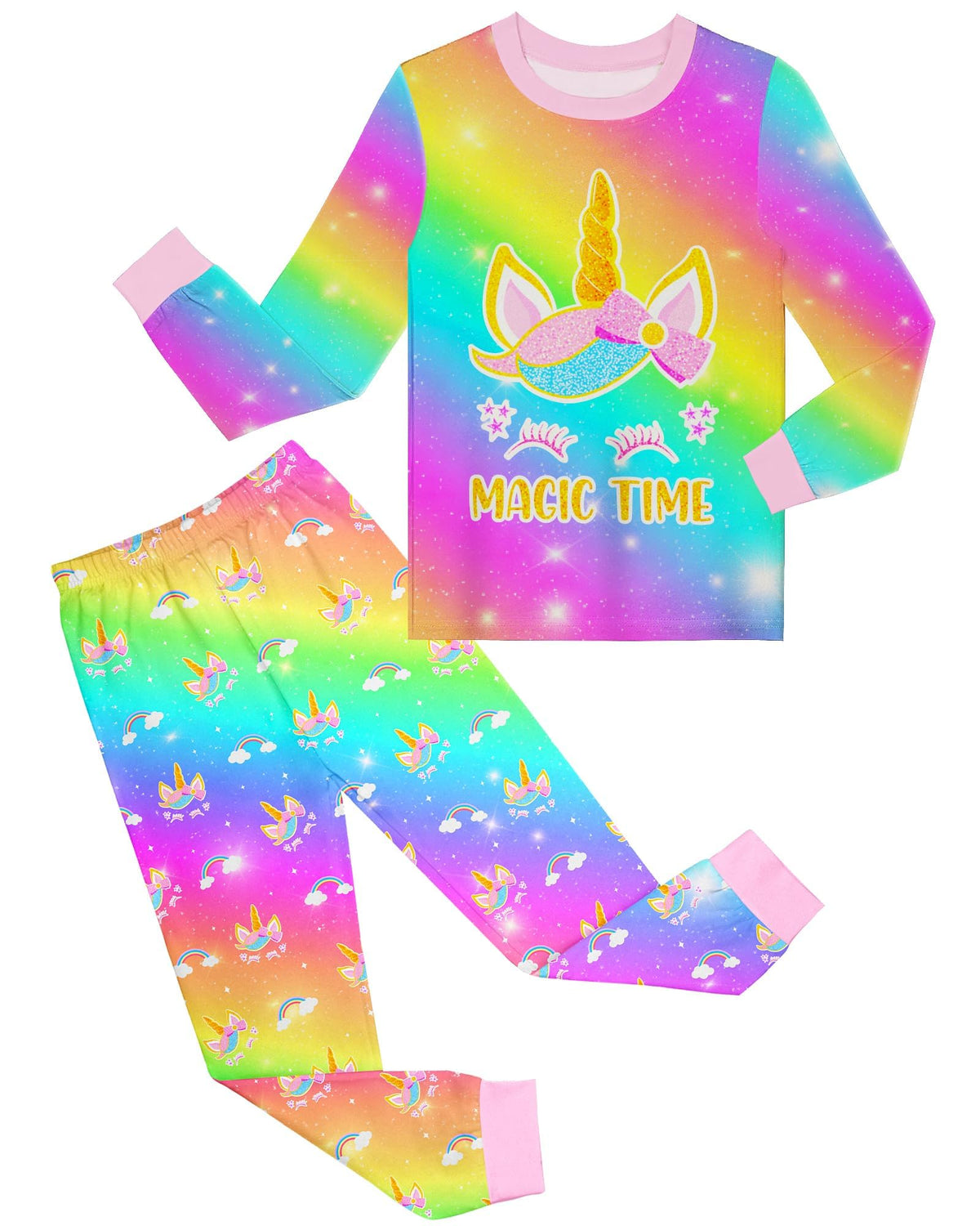Sylfairy Girls Pajamas Set Sleepwear Rainbow Unicorn Pjs Toddler Long Sleeve Jammies Kids Sleepwear 3-12 Years
