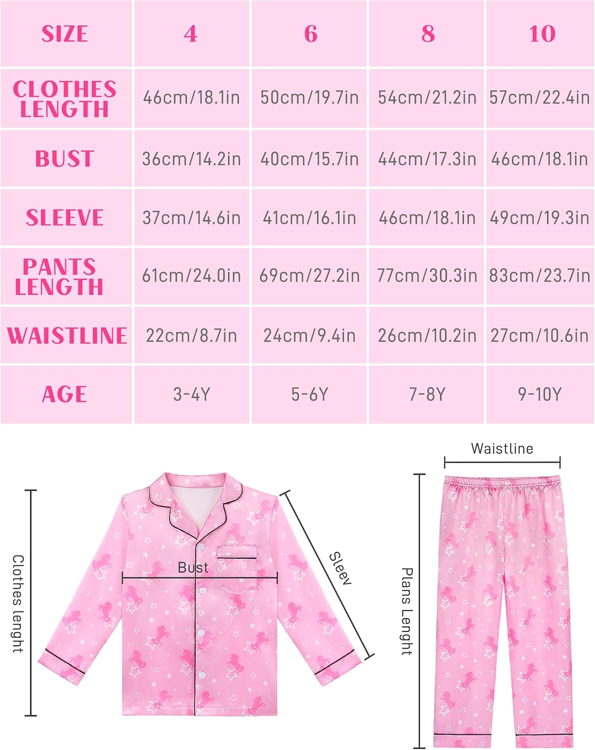 Sylfairy Satin Pajamas for Girls Silky Button-Down Sleepwear Unicorn Nightwear Loungewear PJS Clothes Set Gifts for Kids