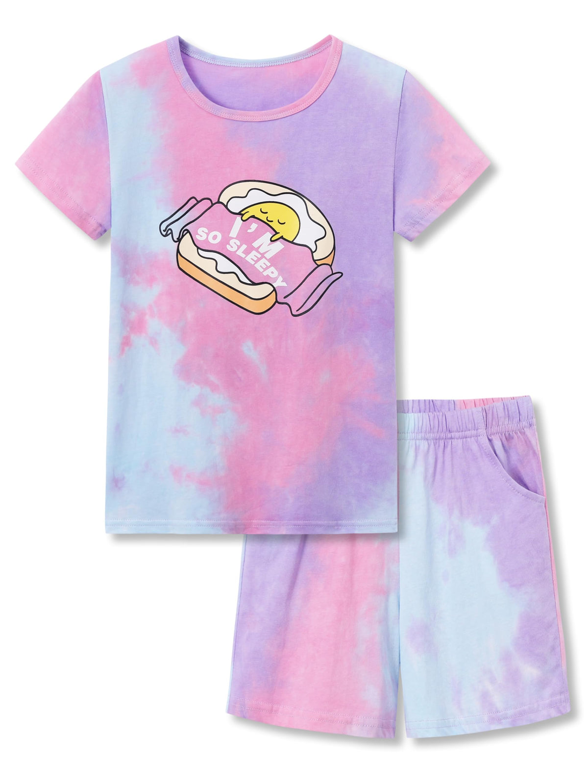 Beezizac Girls' Tie Dye Pajamas, 100% Cotton Sleepover Theme, Size 4T-18