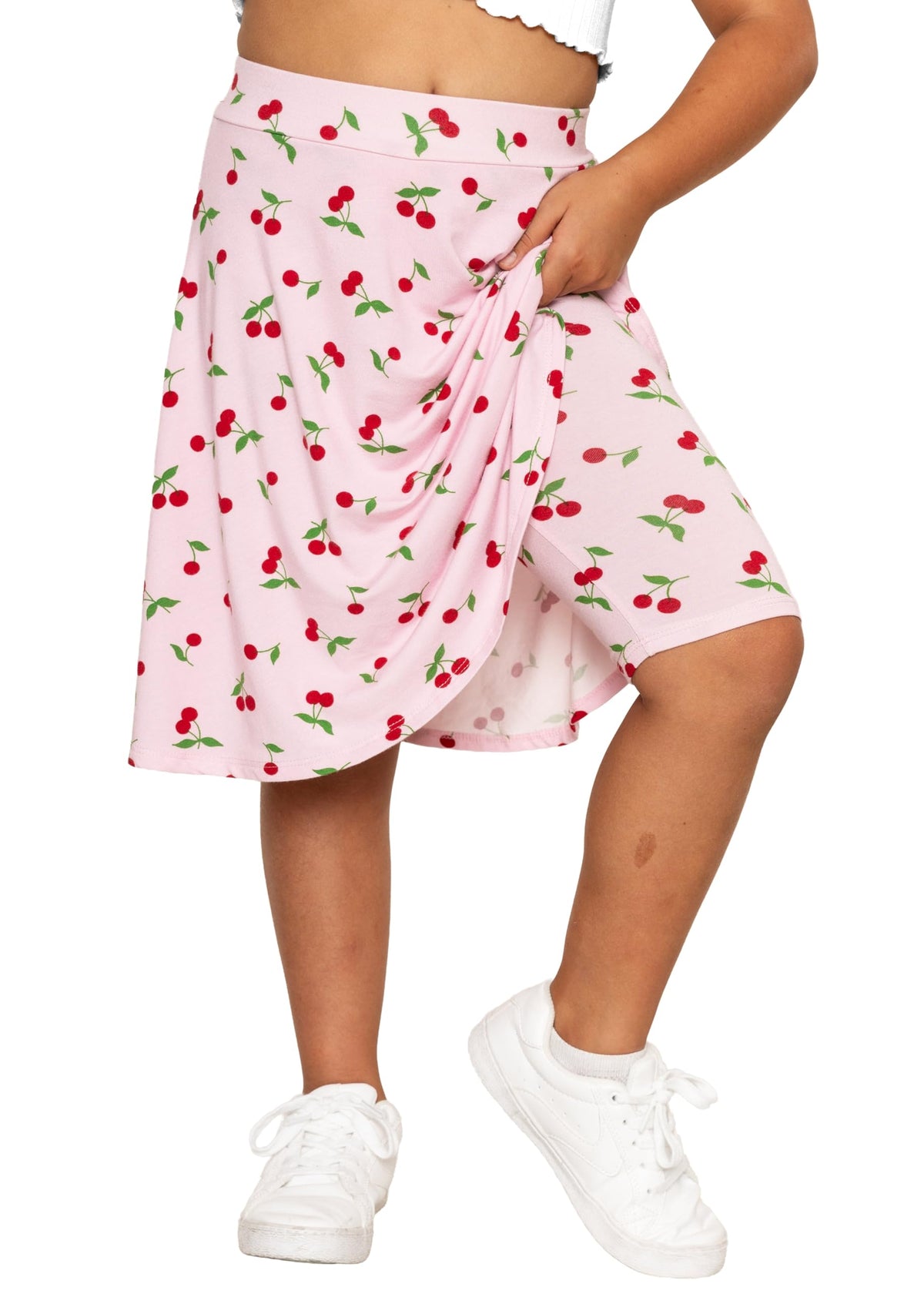 STRETCH IS COMFORT Girls Knee Length A-line Skirt with Built-in Shorts or Leggings