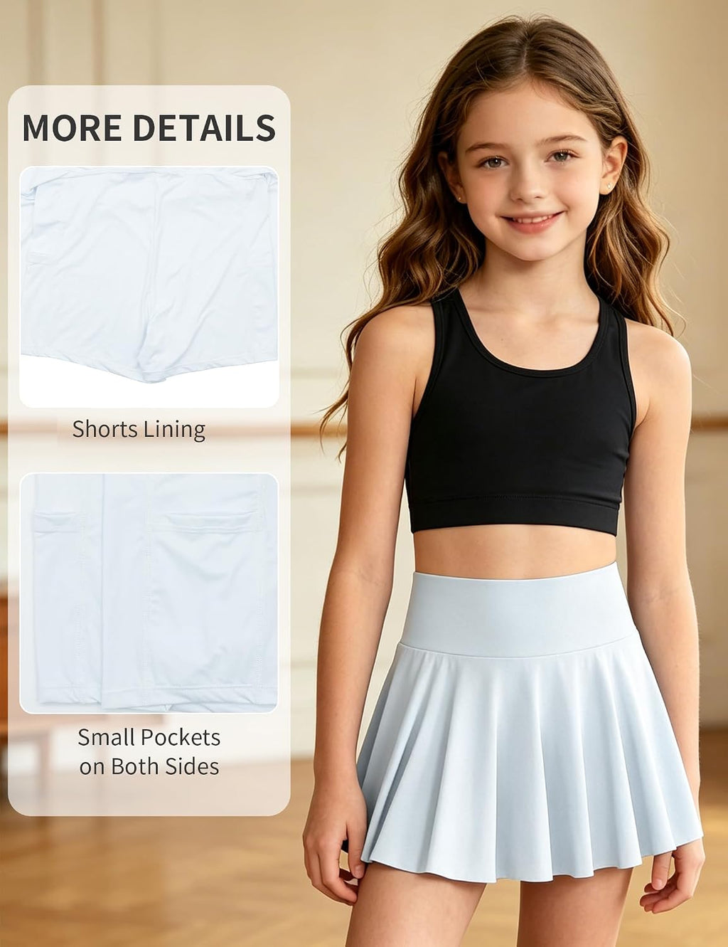 Girls Tennis Skirts Pleated Athletic Skirt for Kids 7-14 Years