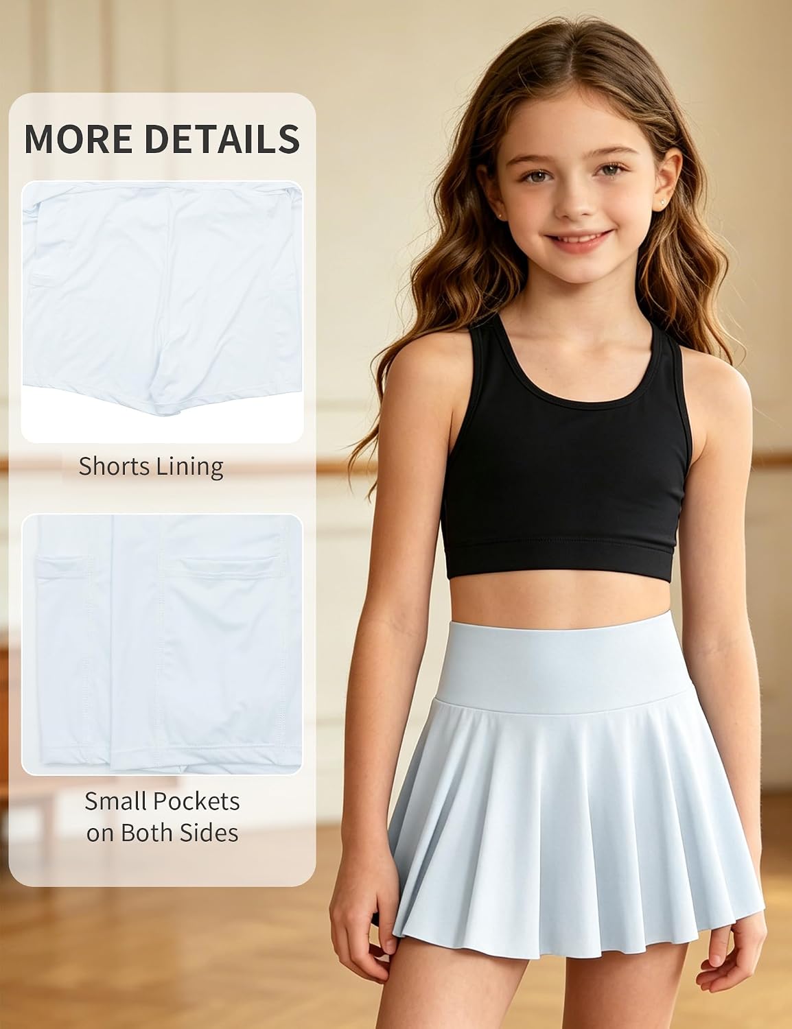 Girls Tennis Skirts Pleated Athletic Skirt for Kids 7-14 Years