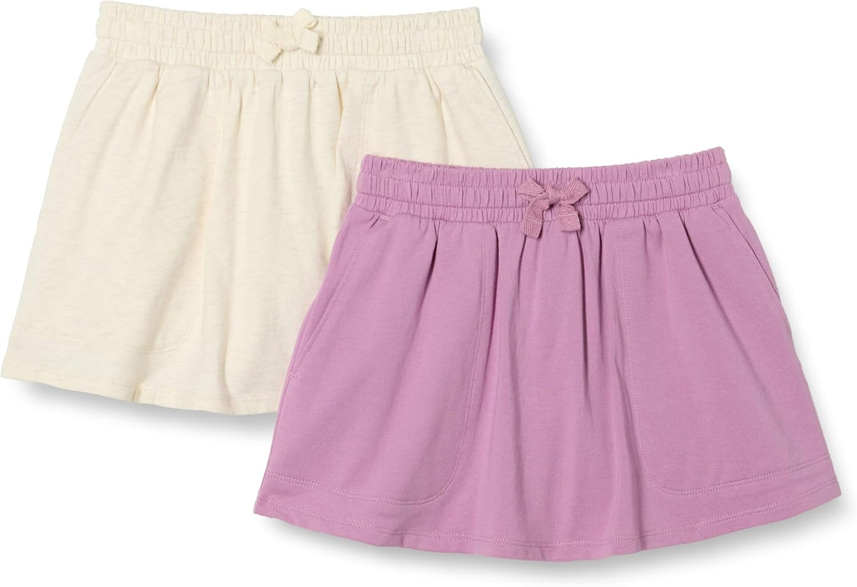 Amazon Essentials Girls' Cotton Stretch Jersey Patch Pocket Skort with Pockets, Pack of 2