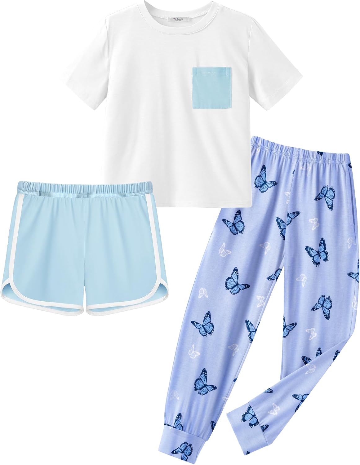 Arshiner Girls Clothes 3 Piece Outfits Short Sleeve Shirt Dolphin Shorts and Pant Sets Fashion Clothing with Pockets
