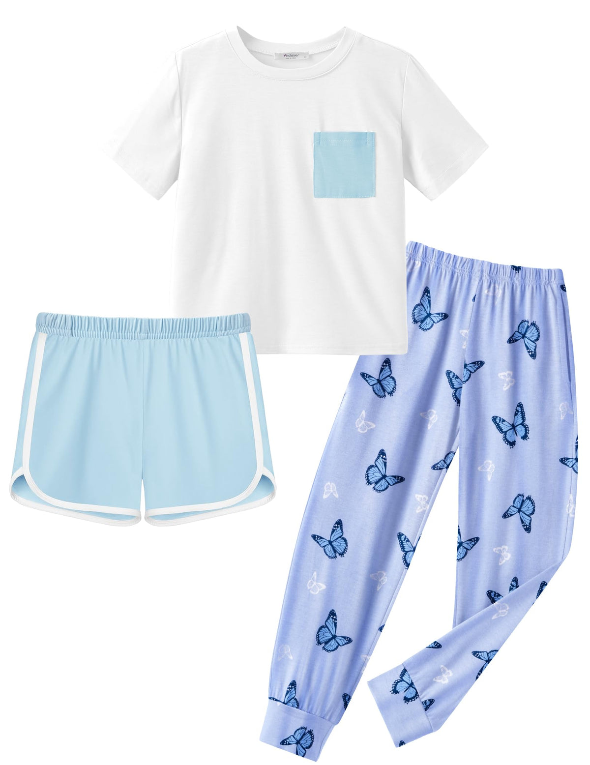 Arshiner Girls Clothes 3 Piece Outfits Short Sleeve Shirt Dolphin Shorts and Pant Sets Fashion Clothing with Pockets