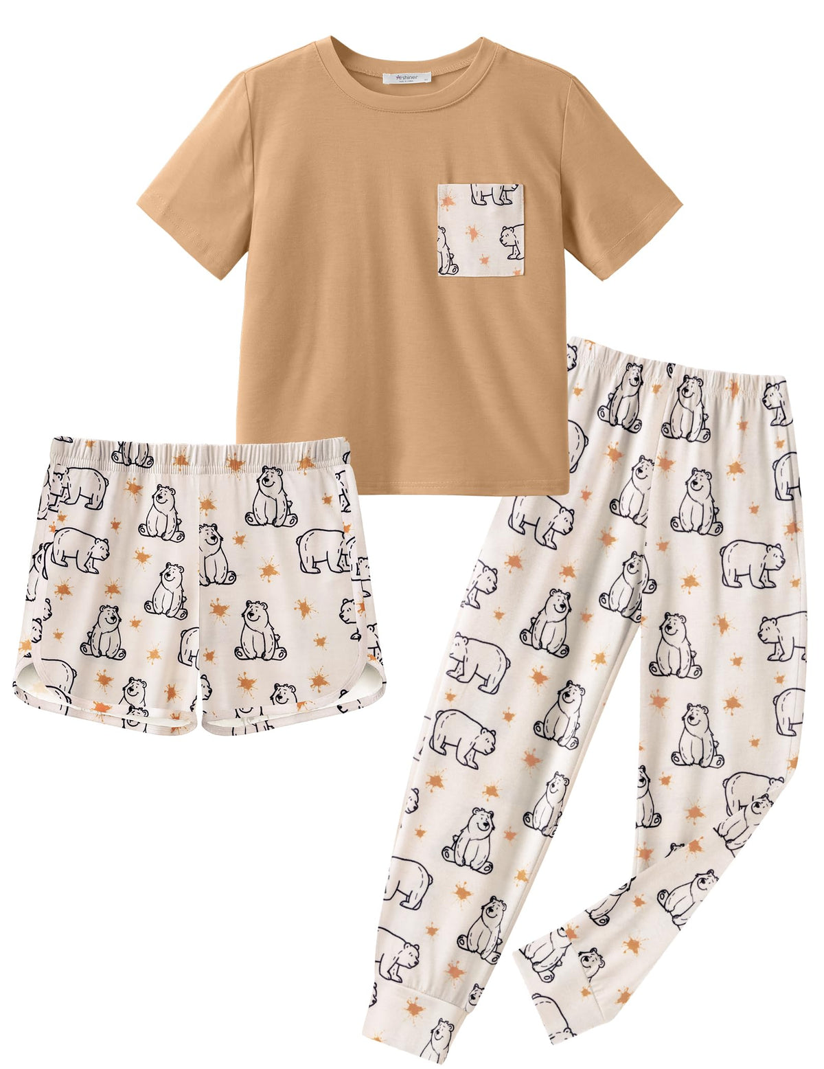Arshiner Girls Clothes 3 Piece Outfits Short Sleeve Shirt Dolphin Shorts and Pant Sets Fashion Clothing with Pockets
