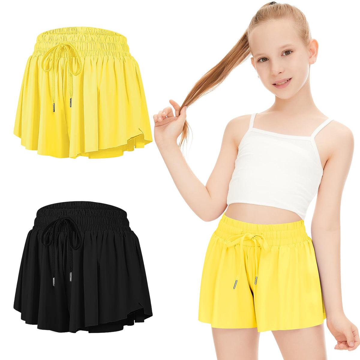 DOCUMO Girls Flowy Butterfly Shorts with Pockets 4-14Y