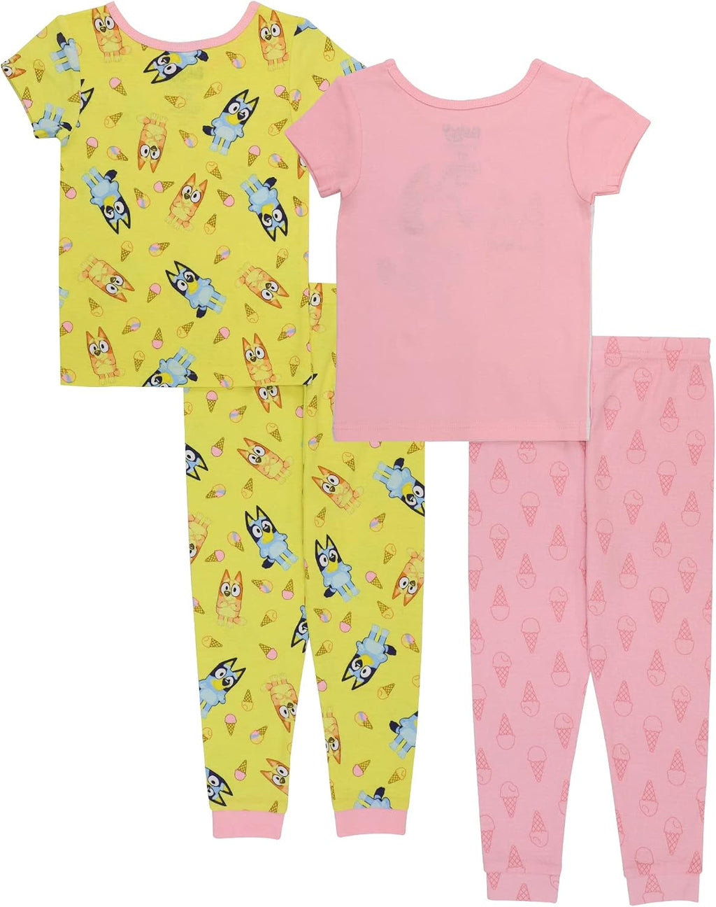 Bluey Girls 4-Piece Snug-fit Cotton Pajama Set, Matching Pajamas