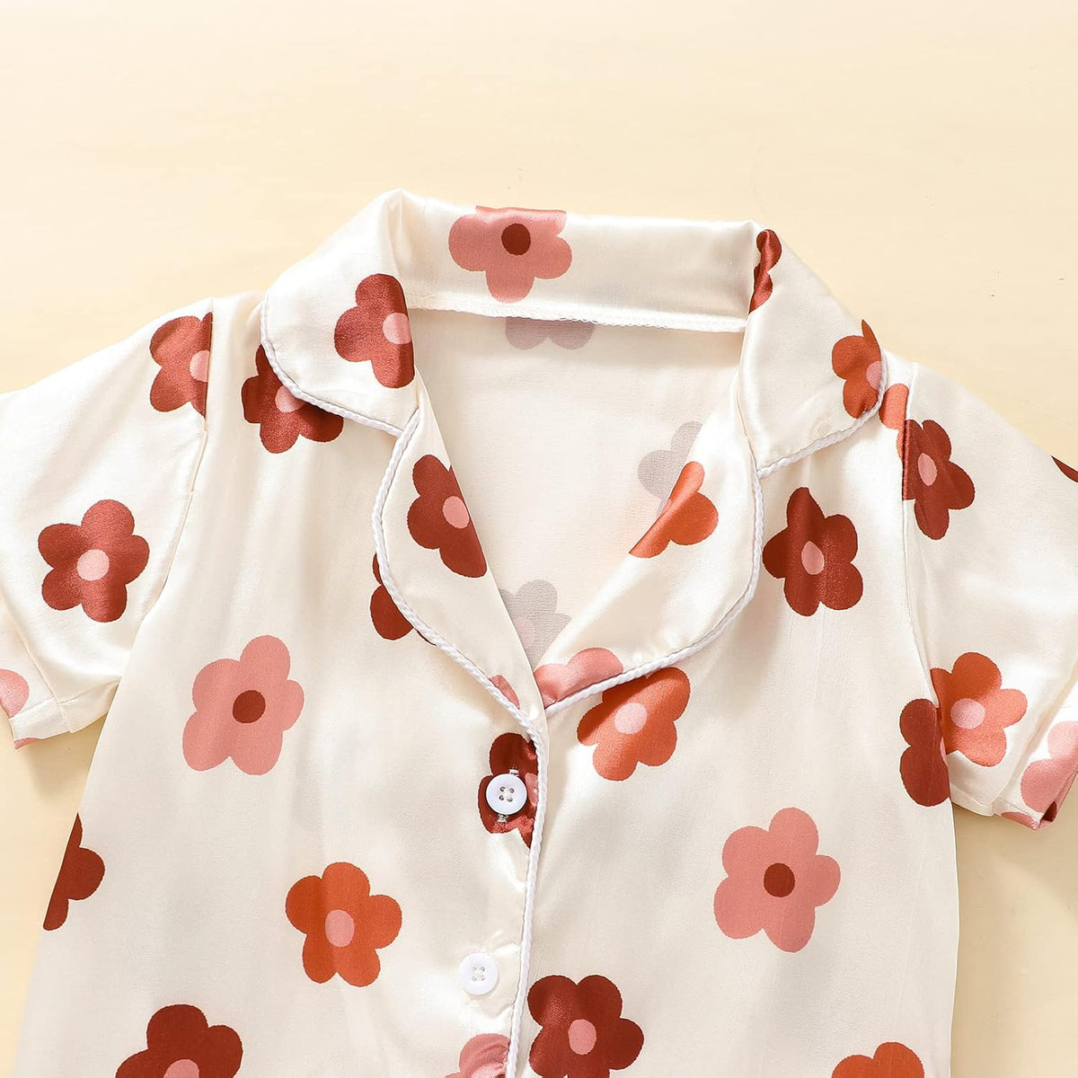 1-6Y Toddler Girls Floral Silk Pajamas Short Sleeve Button-Up Top Shorts Summer 2PC Flowers Satin Pajamas Set