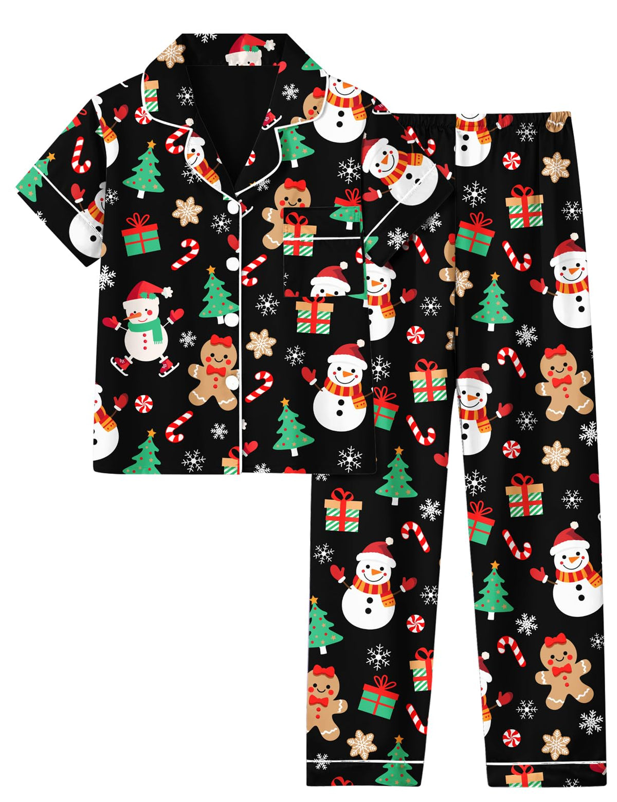 UNIFACO Girl's Christmas Pajamas Set 2pcs Button Dwon Sleepwear Size 7-14