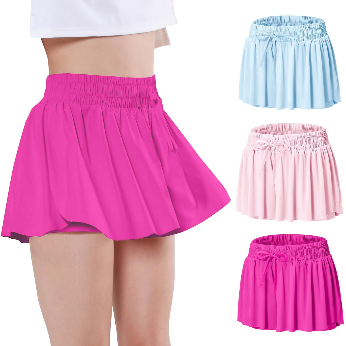 EXARUS Girls Butterfly Shorts Athletic Flowy Cheer Dance Skorts Teen