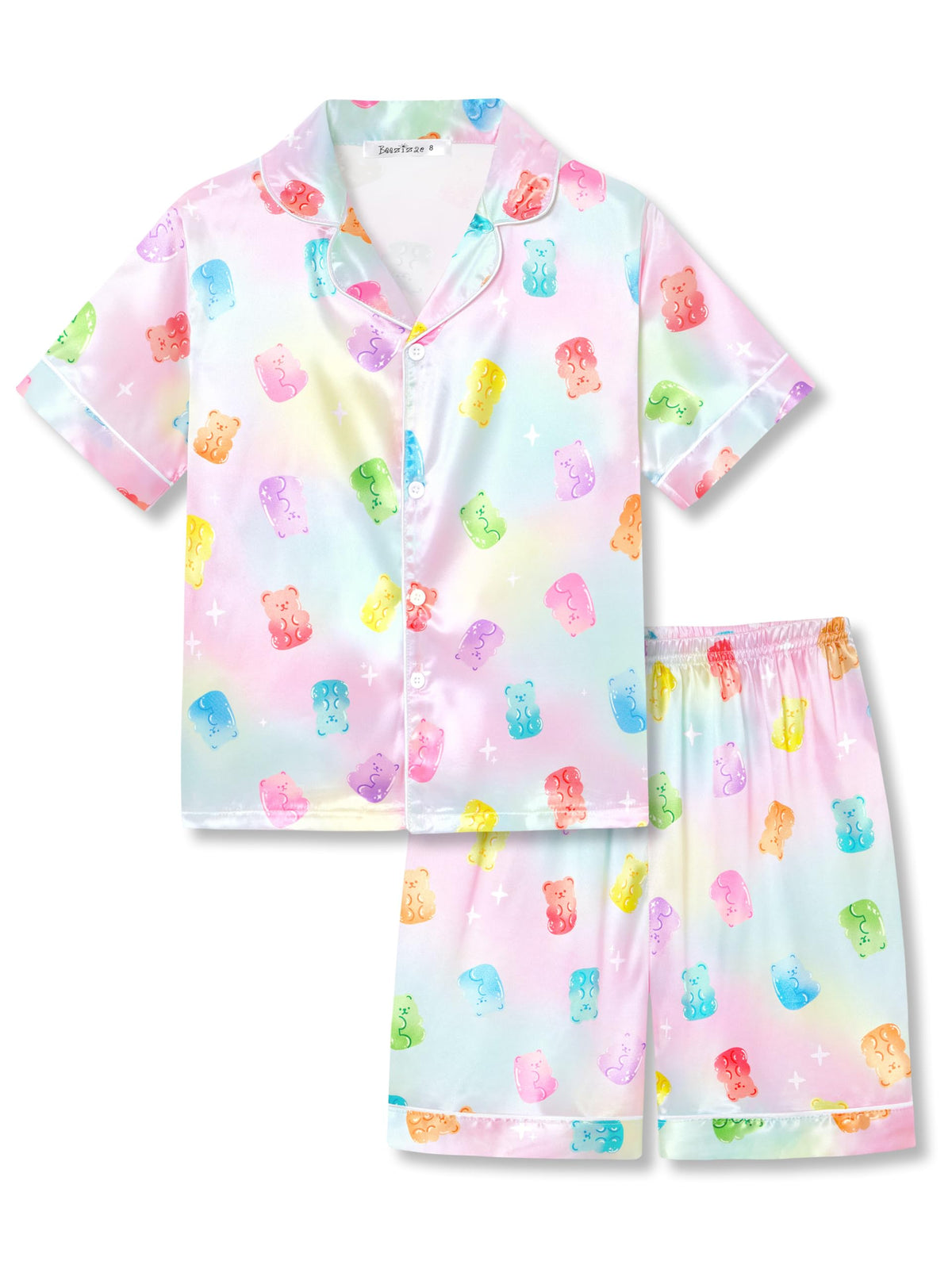 Beezizac Girls Pajamas Satin Silky Coat Style Short Sleeve Set Size 6-16
