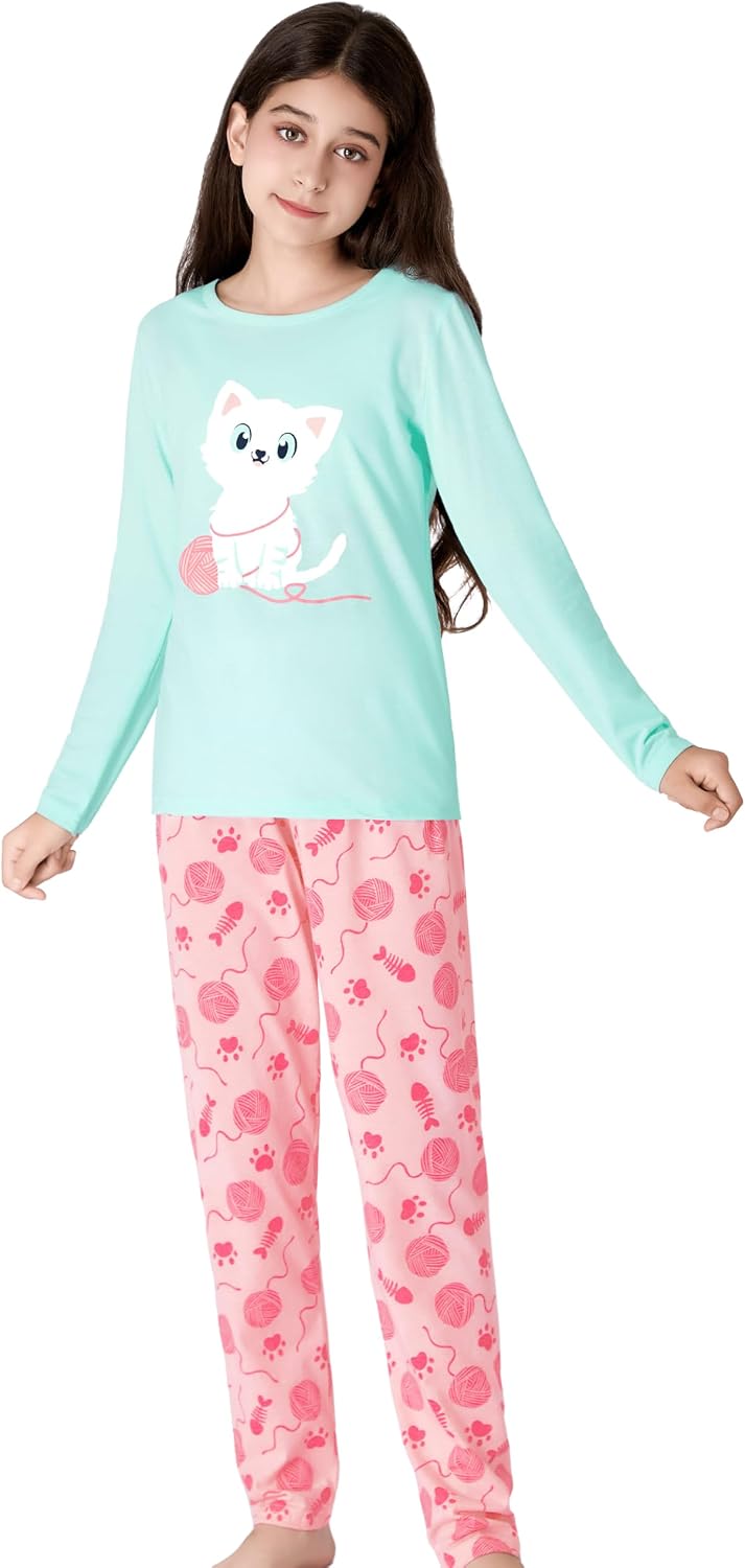 Tebbis Girls' Long Sleeve & Pants Pink Checker Pajamas Size 4T-18