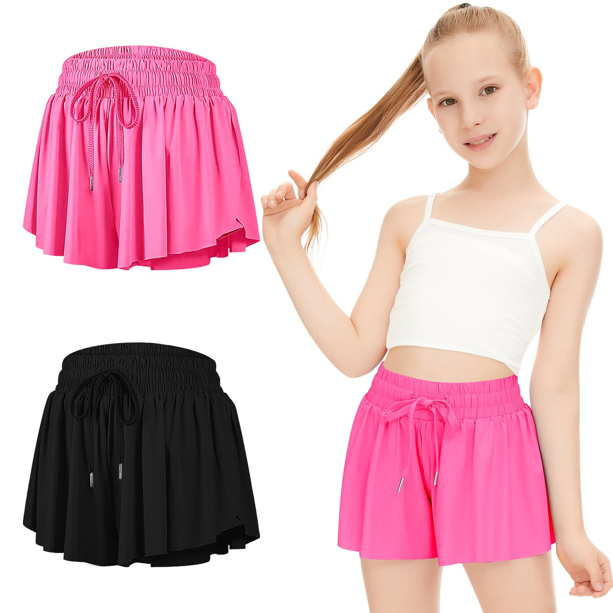 DOCUMO Girls Flowy Butterfly Shorts with Pockets 4-14Y