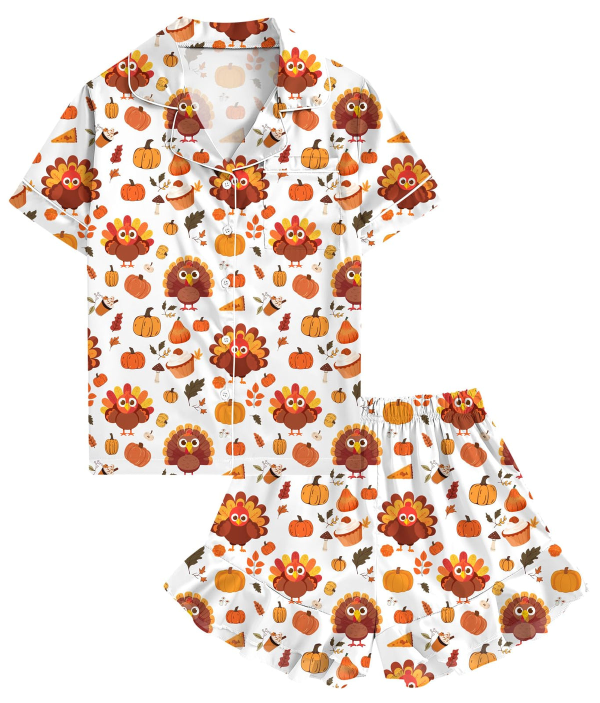 UNIFACO Girls Silk Satin Pajama Set, Short Sleeve Button Down PJs